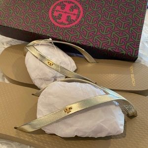 Tory Burch Metallic Leather NIB Flip Flops!!